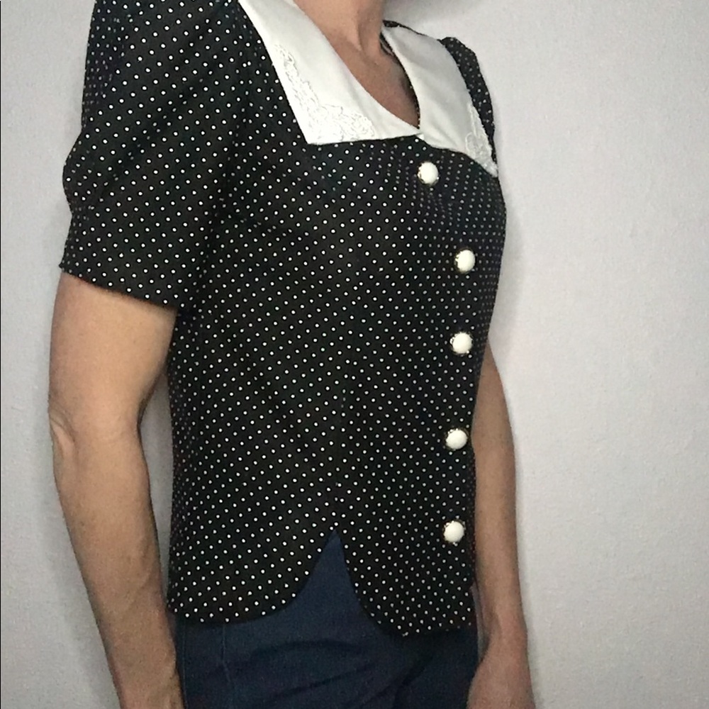 Vtg Polka Dot Button Down Blouse - image 2